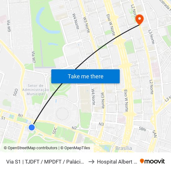 Via S1 | TJDFT / MPDFT / Palácio do Buriti to Hospital Albert Sabin map