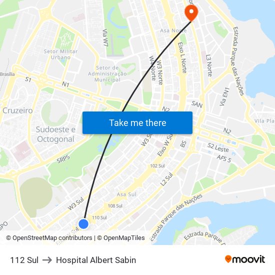 112 Sul to Hospital Albert Sabin map