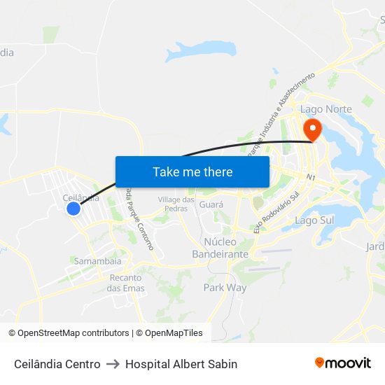 Ceilândia Centro to Hospital Albert Sabin map