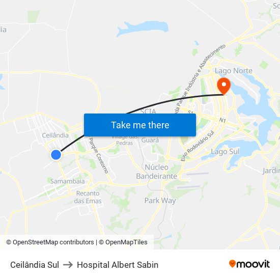 Ceilândia Sul to Hospital Albert Sabin map