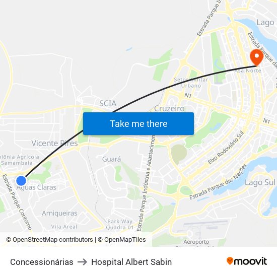 Concessionárias to Hospital Albert Sabin map