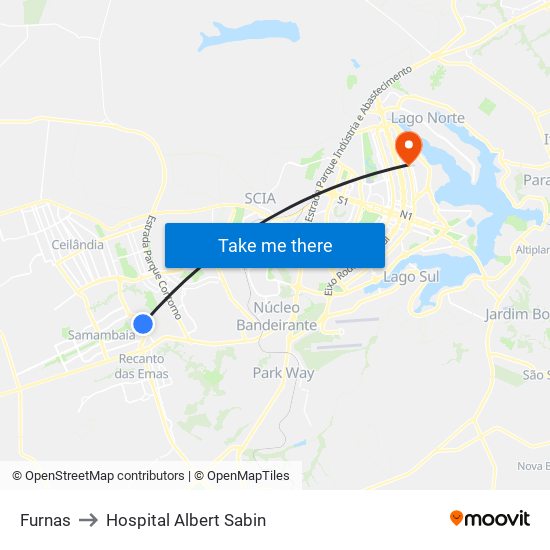 Furnas to Hospital Albert Sabin map