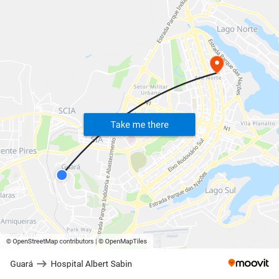 Guará to Hospital Albert Sabin map