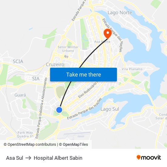 Asa Sul to Hospital Albert Sabin map