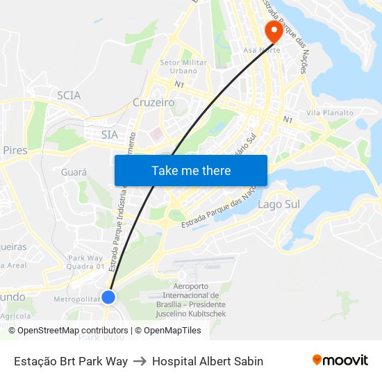 BRT Park Way | Sentido Gama / Santa Maria to Hospital Albert Sabin map