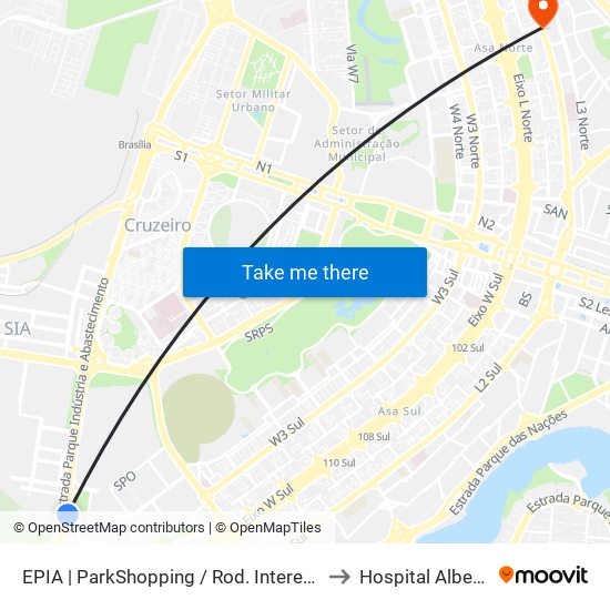 EPIA | ParkShopping / Rod. Interestadual / Assaí to Hospital Albert Sabin map