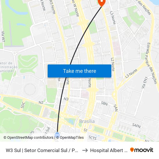 W3 Sul | Setor Comercial Sul / Pátio Brasil to Hospital Albert Sabin map