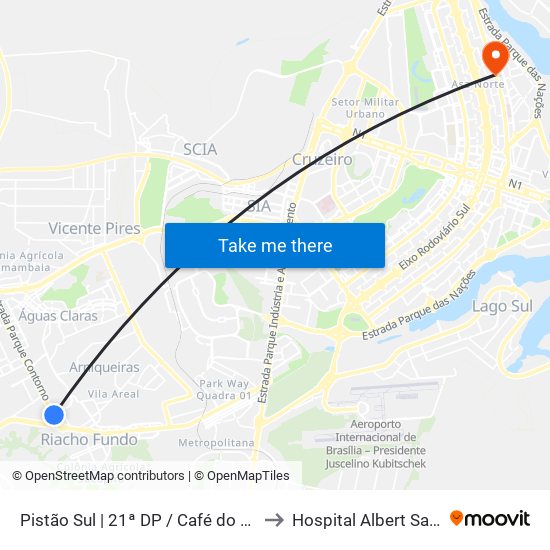 Pistão Sul | Qs 9 (21ª Dp / Café Do Sítio) to Hospital Albert Sabin map