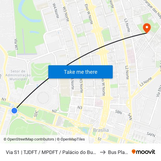 Via S1 | TJDFT / MPDFT / Palácio do Buriti to Bus Plays map