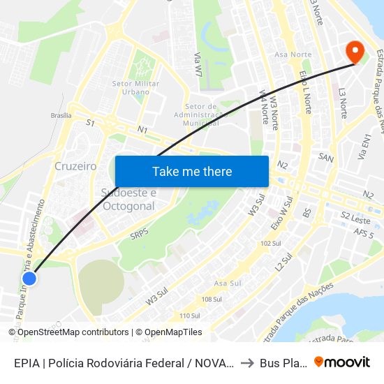 EPIA | Polícia Rodoviária Federal / NOVACAP to Bus Plays map