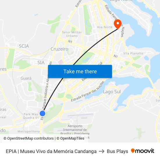 EPIA | Museu Vivo da Memória Candanga to Bus Plays map