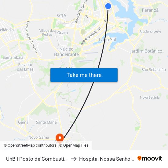 UnB | Posto de Combustíveis / Subway to Hospital Nossa Senhora Aparecida map