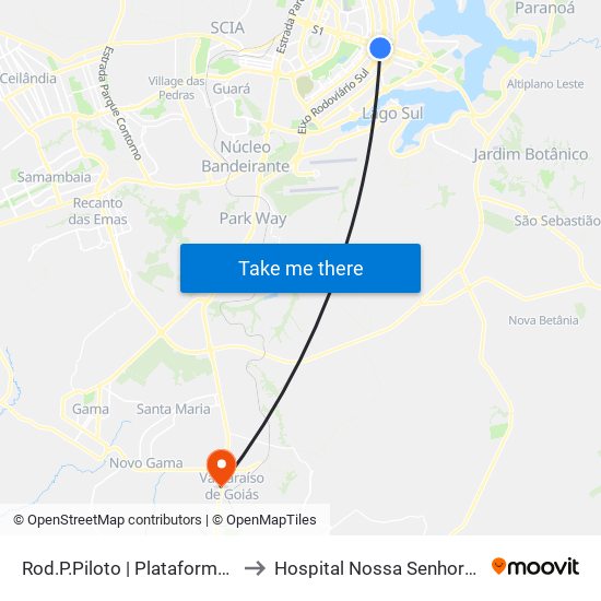 Rod.P.Piloto | Plataforma D (Box 16) to Hospital Nossa Senhora Aparecida map