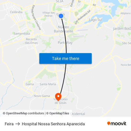 Feira to Hospital Nossa Senhora Aparecida map