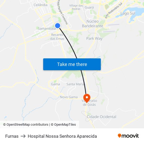 Furnas to Hospital Nossa Senhora Aparecida map