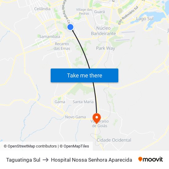 Taguatinga Sul to Hospital Nossa Senhora Aparecida map