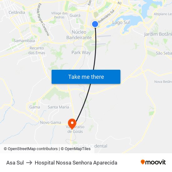 Asa Sul to Hospital Nossa Senhora Aparecida map