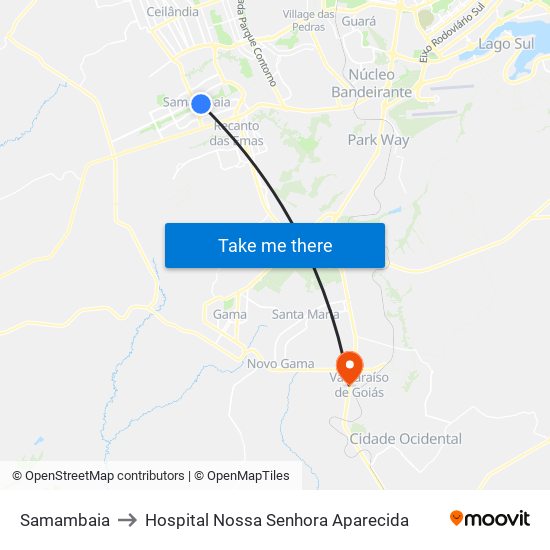 Samambaia to Hospital Nossa Senhora Aparecida map