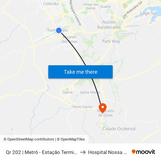 Qr 202 | Metrô - Estação Terminal Samambaia (Lado Oposto) to Hospital Nossa Senhora Aparecida map