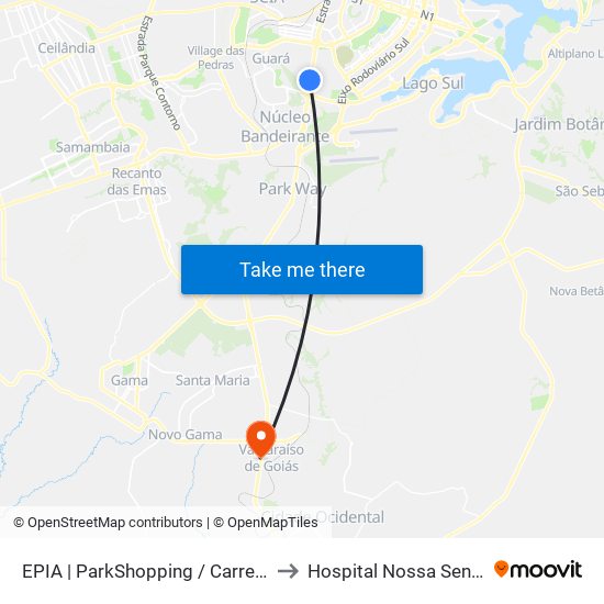 EPIA | ParkShopping / Carrefour (SEMIURBANO) to Hospital Nossa Senhora Aparecida map