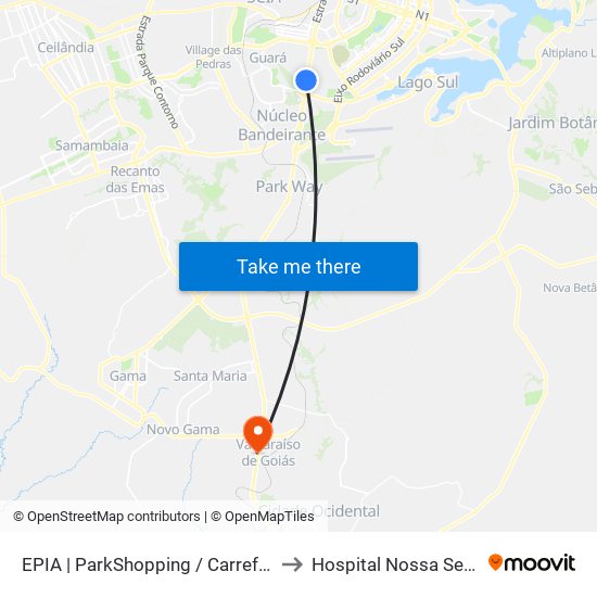 EPIA | ParkShopping / Carrefour / Rod. Interestadual to Hospital Nossa Senhora Aparecida map