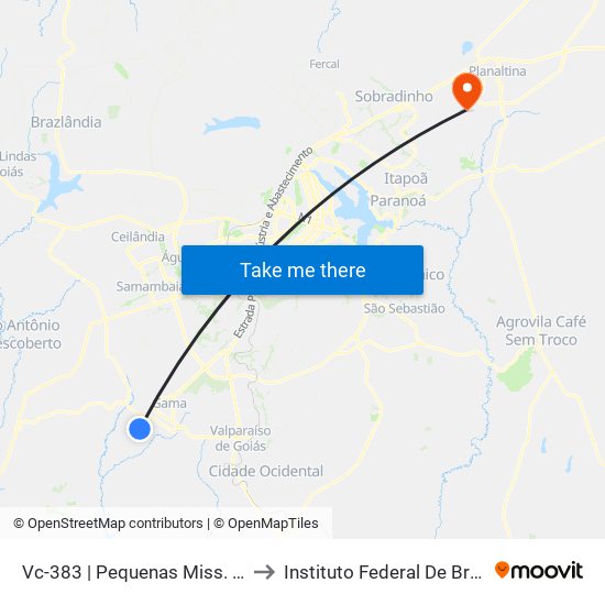 Vc-383 | Pequenas Miss. Maria Rosa Mística »Gama» to Instituto Federal De Brasília - Campus Planaltina map