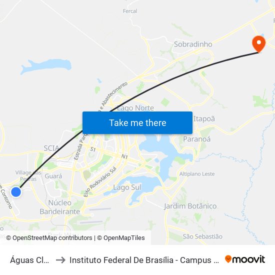 Águas Claras to Instituto Federal De Brasília - Campus Planaltina map