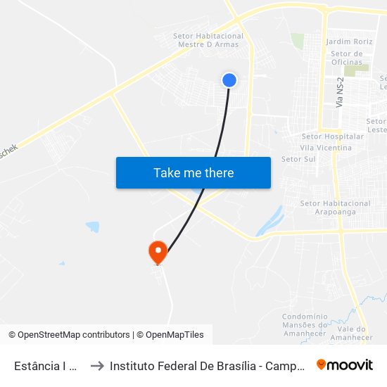 Estância I Mod V to Instituto Federal De Brasília - Campus Planaltina map