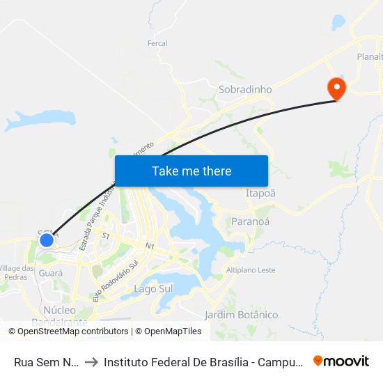 Rua Sem Nome to Instituto Federal De Brasília - Campus Planaltina map