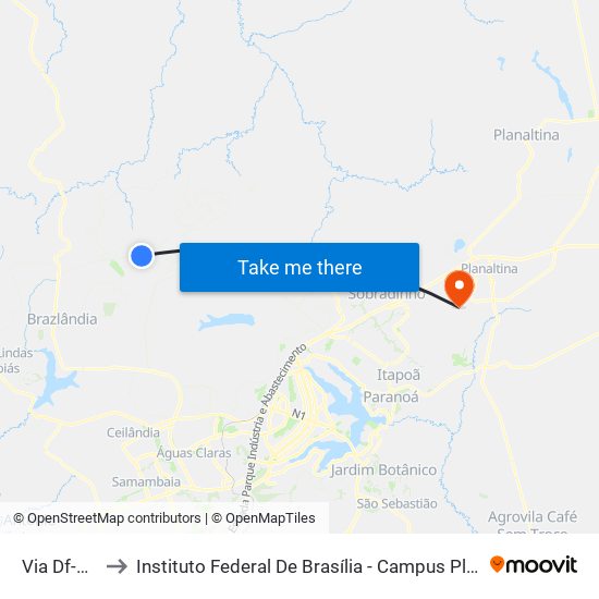 Via Df-220 to Instituto Federal De Brasília - Campus Planaltina map