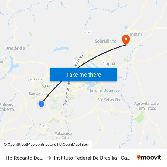 Ifb Recanto Das Emas to Instituto Federal De Brasília - Campus Planaltina map