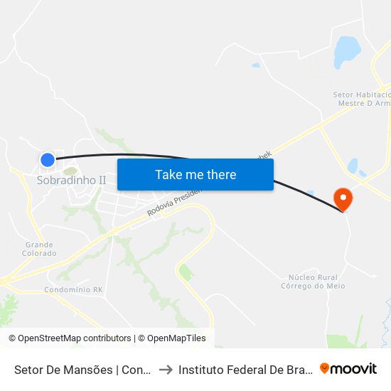 Setor De Mansões | Cond. Mini Chácaras (Qms 3) to Instituto Federal De Brasília - Campus Planaltina map