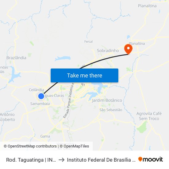 Rod. Taguatinga | INTERESTADUAL to Instituto Federal De Brasília - Campus Planaltina map