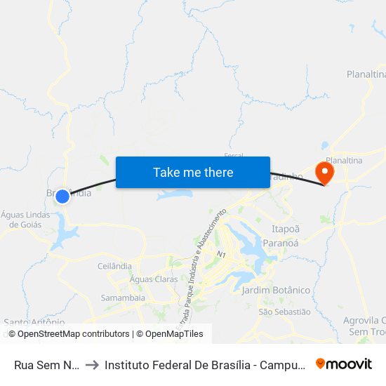 Rua Sem Nome to Instituto Federal De Brasília - Campus Planaltina map