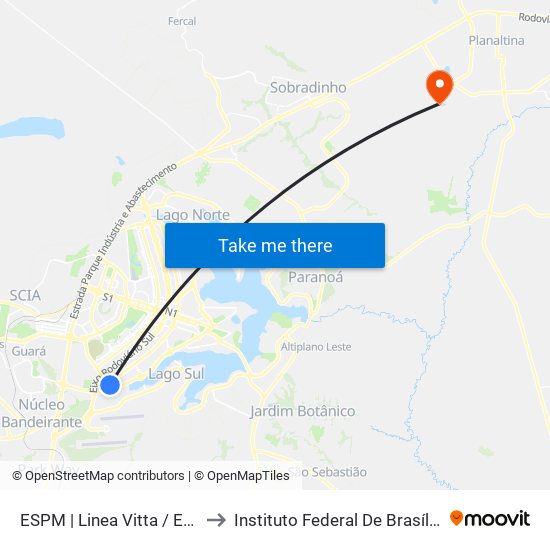 ESPM | Linea Vitta / Embaixada do Iraque to Instituto Federal De Brasília - Campus Planaltina map