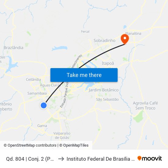 Qd. 804 | Conj. 2 (Point Do Espeto) to Instituto Federal De Brasília - Campus Planaltina map