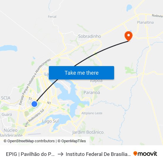 EPIG | Pavilhão do Parque da Cidade to Instituto Federal De Brasília - Campus Planaltina map