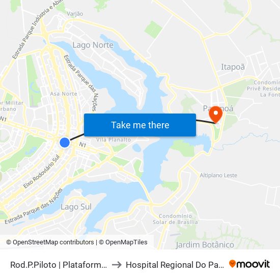 Rod.P.Piloto | Plataforma D (Box 16) to Hospital Regional Do Paranoá - Hrpa map
