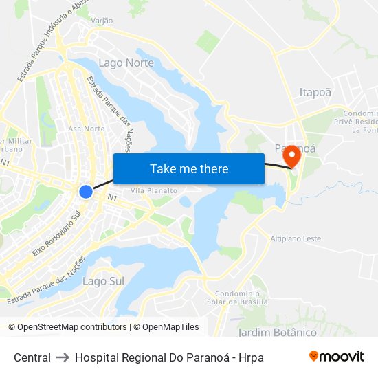 Central to Hospital Regional Do Paranoá - Hrpa map