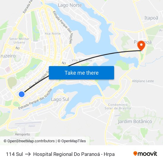 114 Sul to Hospital Regional Do Paranoá - Hrpa map