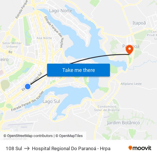 108 Sul to Hospital Regional Do Paranoá - Hrpa map