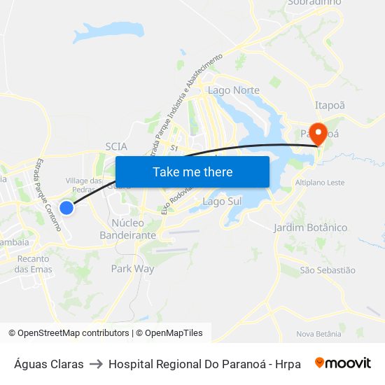 Águas Claras to Hospital Regional Do Paranoá - Hrpa map