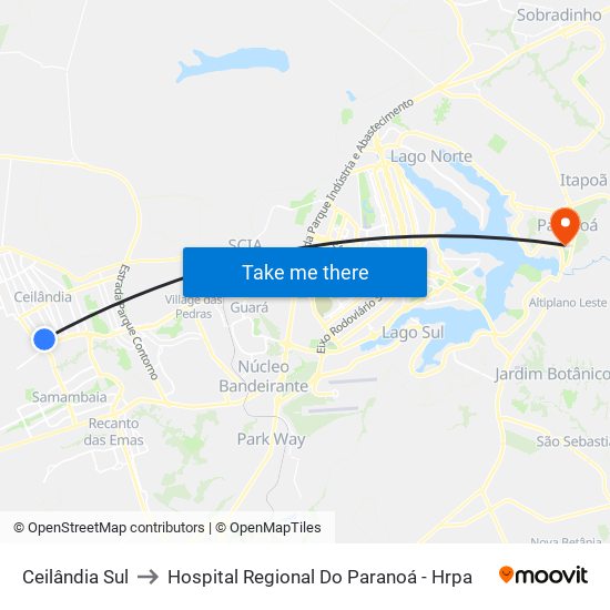 Ceilândia Sul to Hospital Regional Do Paranoá - Hrpa map