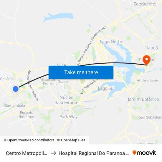 Centro Metropolitano to Hospital Regional Do Paranoá - Hrpa map