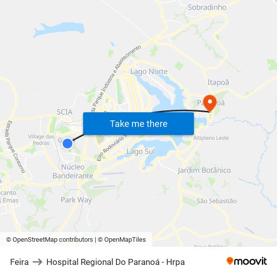 Feira to Hospital Regional Do Paranoá - Hrpa map