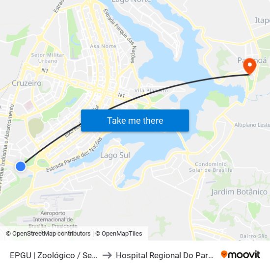EPGU | Zoológico / Setor Hípico to Hospital Regional Do Paranoá - Hrpa map