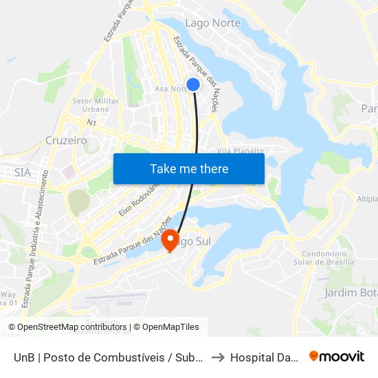 UnB | Posto de Combustíveis / Subway to Hospital Daher map