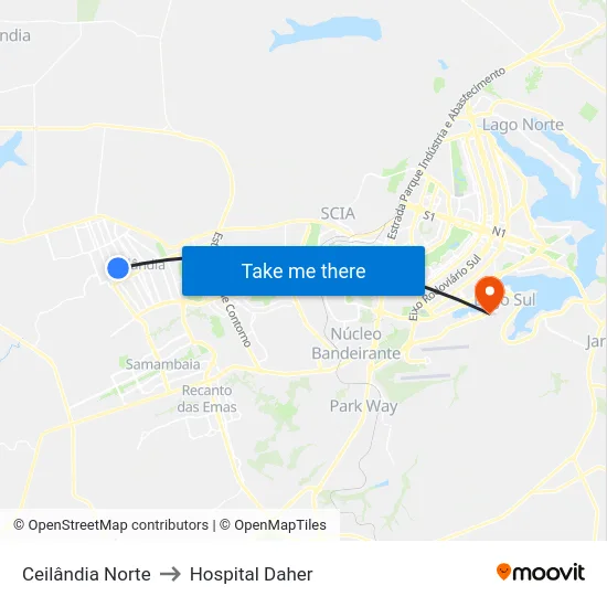 Ceilândia Norte to Hospital Daher map