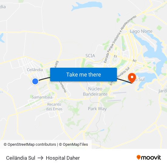 Ceilândia Sul to Hospital Daher map