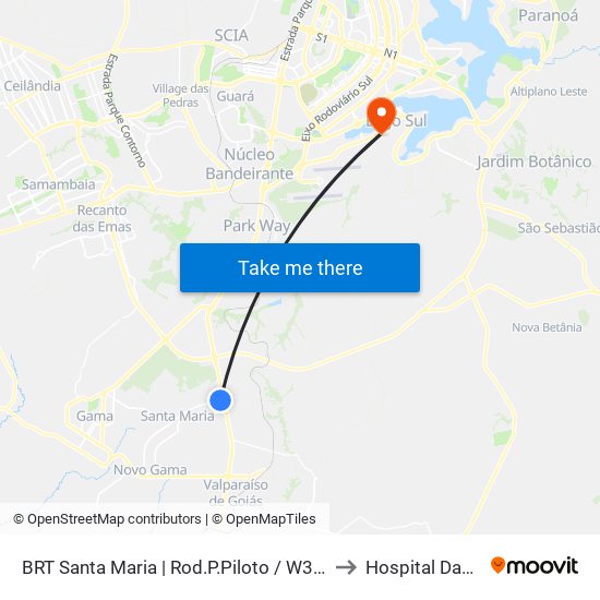 BRT Santa Maria | Rod.P.Piloto / W3 Sul to Hospital Daher map